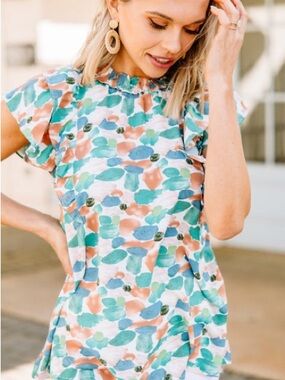 entro Multicolor Abstract Print Top - Teal, Rust & Cream